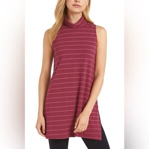 NWT Garnet Hill pink striped split hem Tencel
Find size XL mock neck a line
